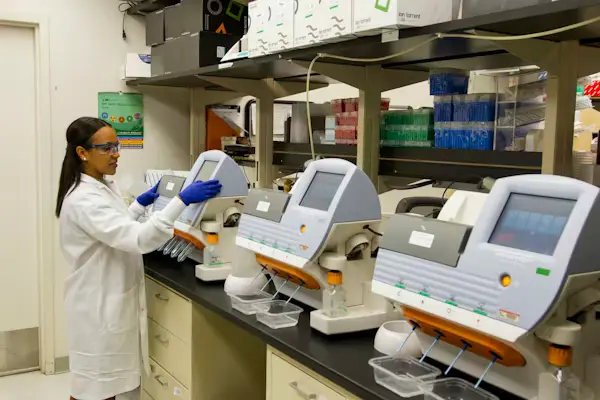 Laboratory Technician analyzing samples in medical lab